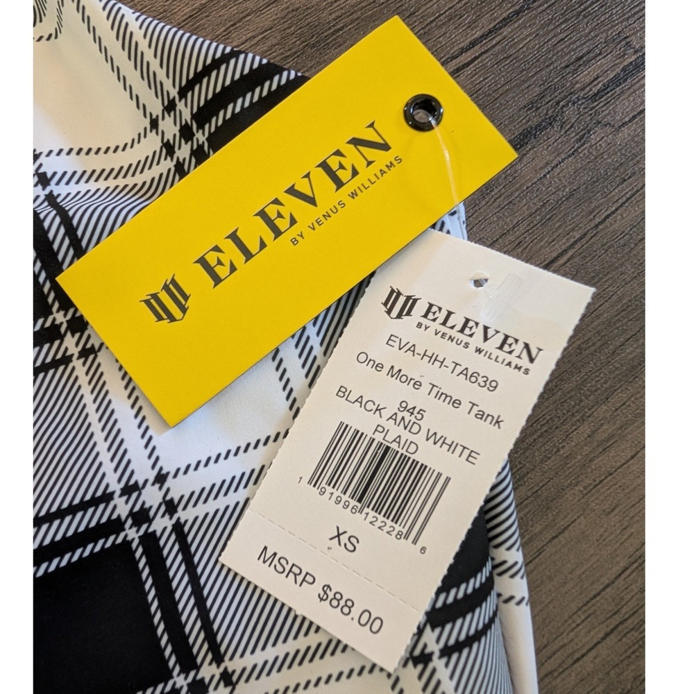 EleVen by Venus Williams One More Time Tank Black White Plaid Crop Top XS NEW - Picture 3 of 11